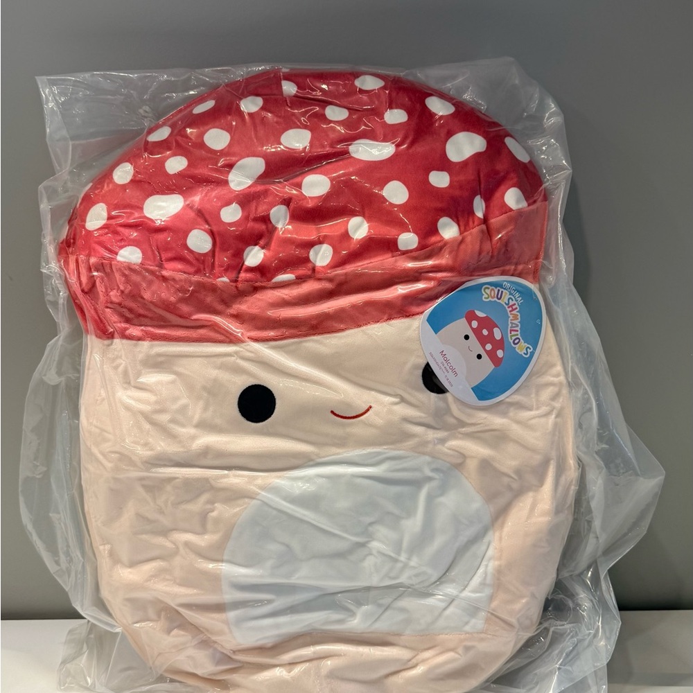 Brand new RARE sealed 16” Malcolm Squishmallows Red and White Mushroom Plush